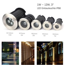 1W 3W 5W 12W LED Bodeneinbaustrahler Bodenspot Treppenleuchte Engstrahl 3-Grad IP68