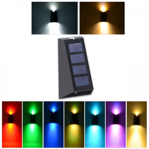 Warm-Weiß / RGB Solar LED Wandlampe Gartenlampe Solarleuchte mit 3