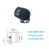24W DC24V 4in1 RGBW DMX512 Rund LED Fluter Aussen Strahler IP65