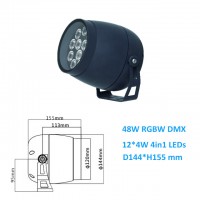 48W DC24V 4in1 RGBW DMX512 Rund LED Fluter Aussen Strahler IP65