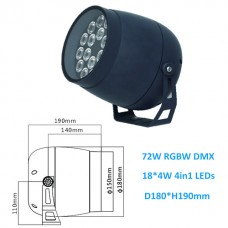 72W DC24V 4in1 RGBW DMX512 Rund LED Fluter Aussen Strahler IP65