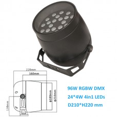 96W DC24V 4in1 RGBW DMX512 Rund LED Fluter Aussen Strahler IP65